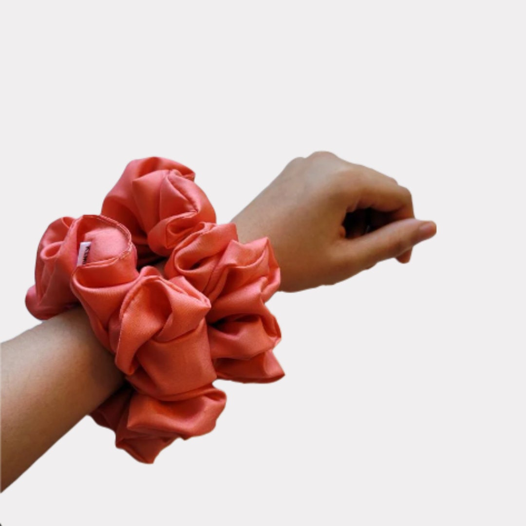 Salmon Pink 100% Pure Silk Scrunchie